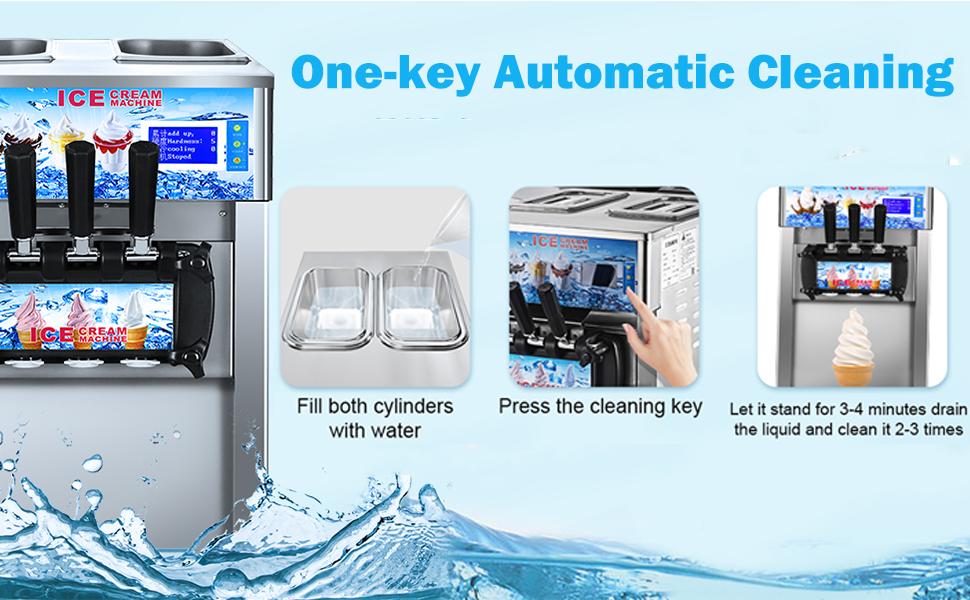 Ice Cream Machine Commercial, 18L/H Yield Soft Serve Ice Cream Maker, 3 Flavors, 1200W Commercial Soft Serve Ice Cream Machine with LCD Panel for Bars Coffee Shop