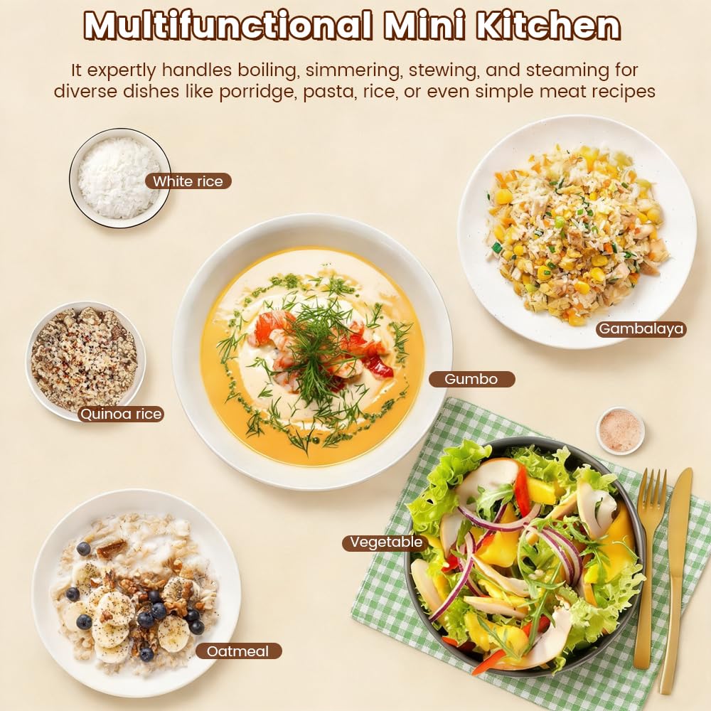 Mini Rice Cooker, 6 Cook Functions, LED Dispaly Reservation & Heat Preservation