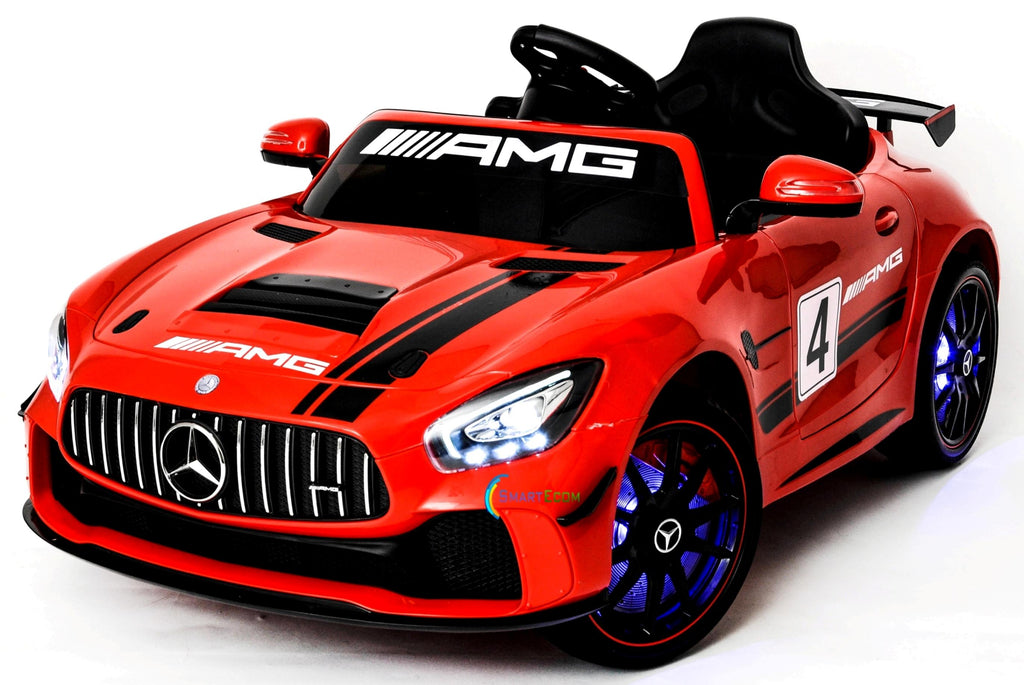 12V Mercedes GT4 Sport Ride on power electric car For Kids with Remote Control LED lights Opening doors MP3 - Red