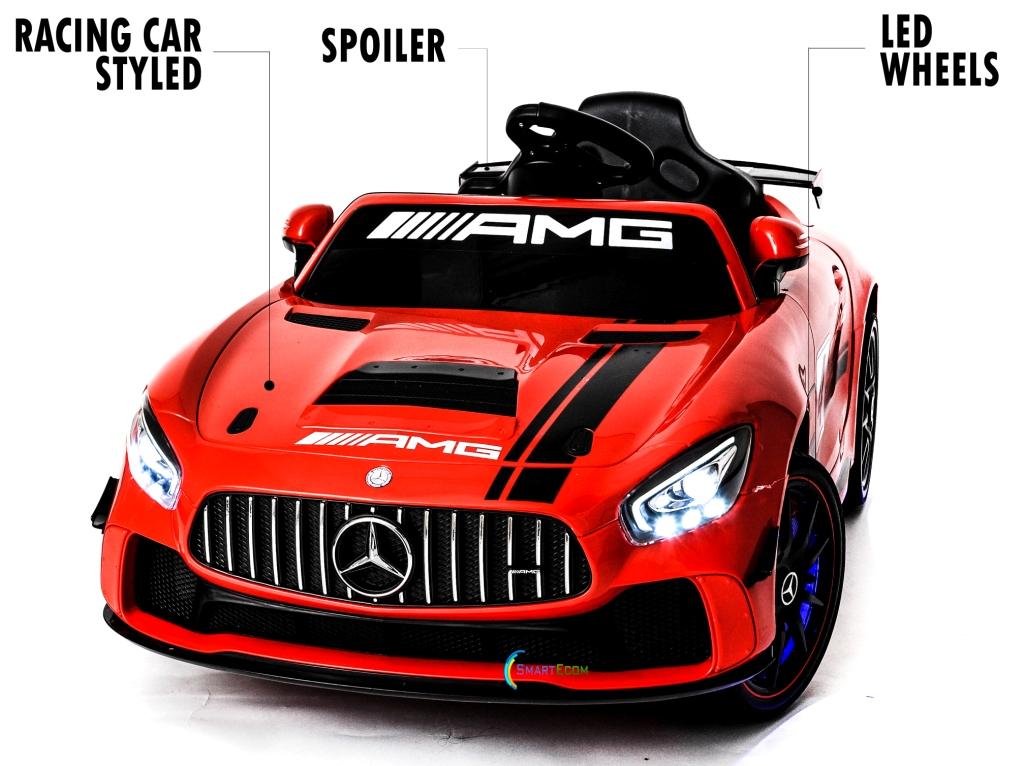 12V Mercedes GT4 Sport Ride on power electric car For Kids with Remote Control LED lights Opening doors MP3 - Red