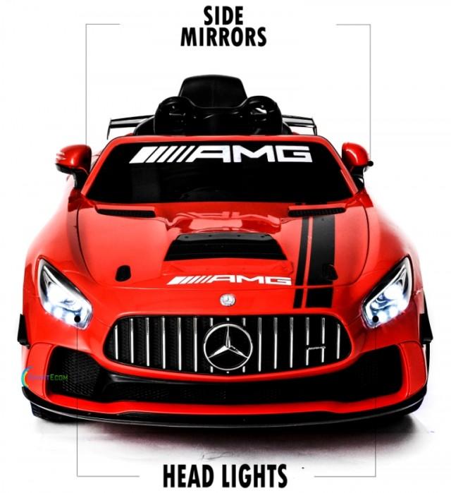 12V Mercedes GT4 Sport Ride on power electric car For Kids with Remote Control LED lights Opening doors MP3 - Red