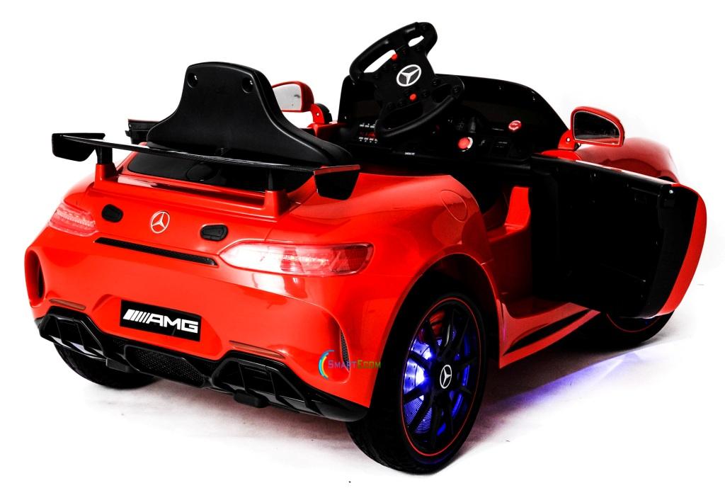 12V Mercedes GT4 Sport Ride on power electric car For Kids with Remote Control LED lights Opening doors MP3 - Red