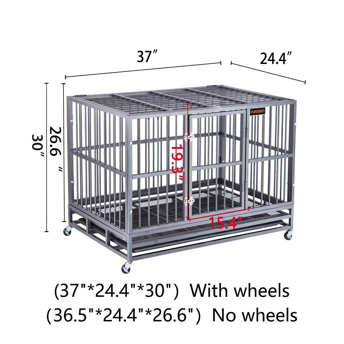 FURUISEN 37/42/48 Inch Heavy Duty Dog Crate, Strong Metal Military Pet Kennel Playpen LarDogs Cawith Lockable Wheels &amp; Two Prevent Escape Lock