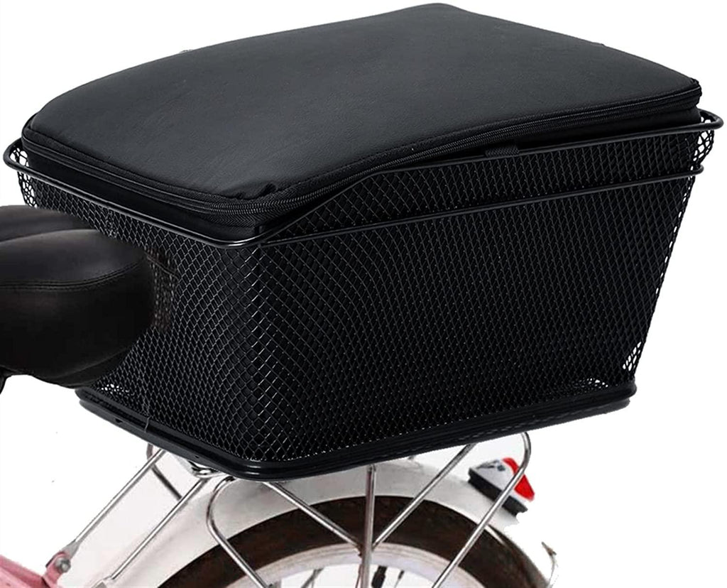 DALIZHAI777 Bike Bag Rear Bike Basket Large Capacity Metal Wire Bicycle Basket with Waterproof Rainproof Cover Black Bicycle Basket, Easy to Install Bicycle Accessories