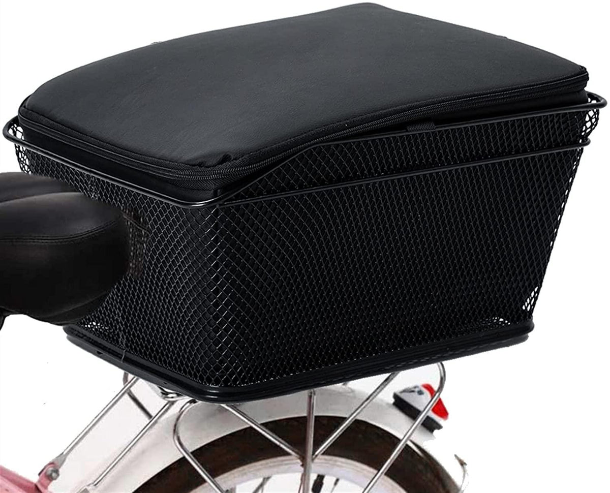 DALIZHAI777 Bike Bag Rear Bike Basket Large Capacity Metal Wire Bicycle Basket with Waterproof Rainproof Cover Black Bicycle Basket, Easy to Install Bicycle Accessories