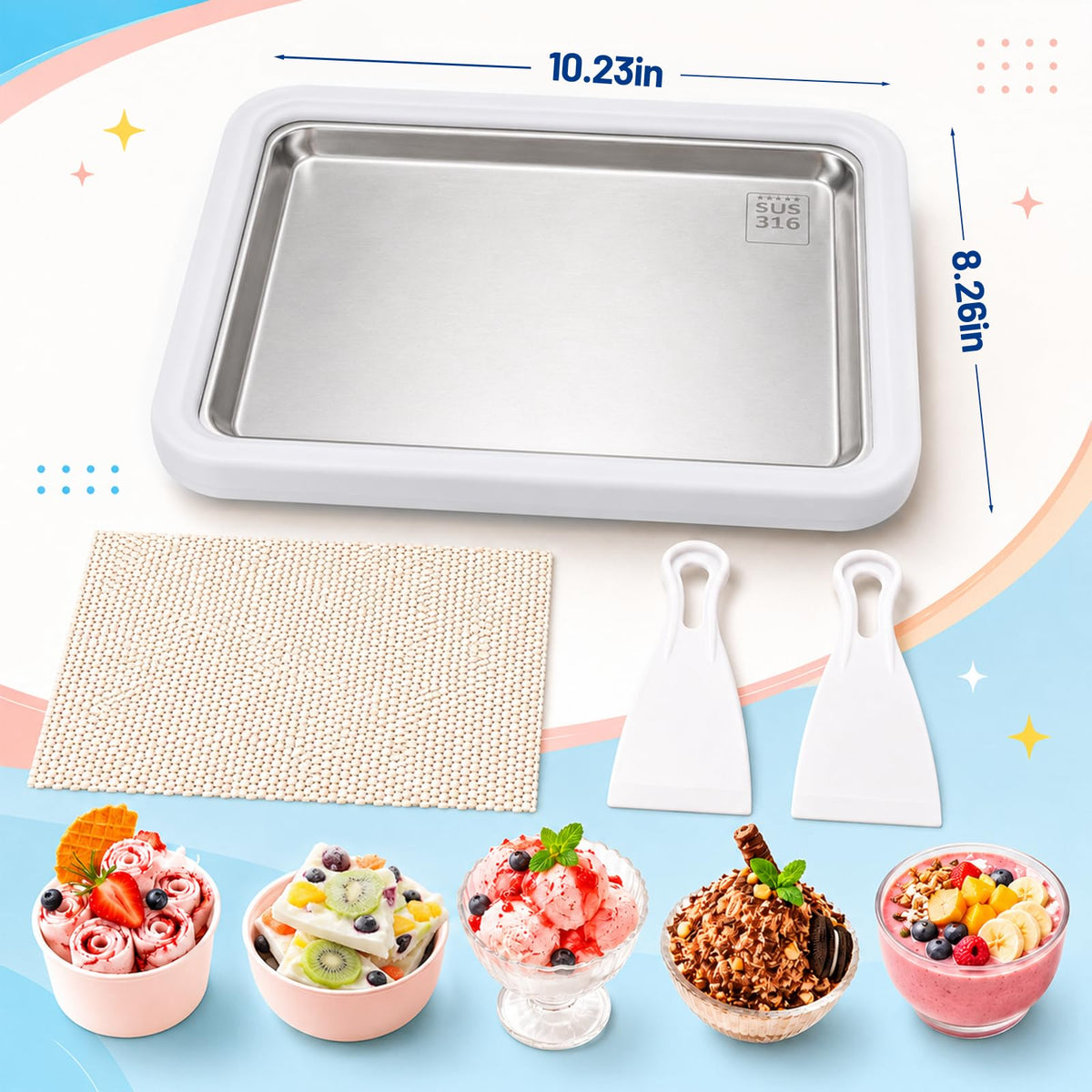 Rolled Ice Cream Maker,  Freeze Tray Ice Cream Maker,Homemade DIY Ice Cream Rolled Maker for Fun Family Activities, Rolled Ice Cream Tray for Yogurt, Sorbetand and Gelatod, White
