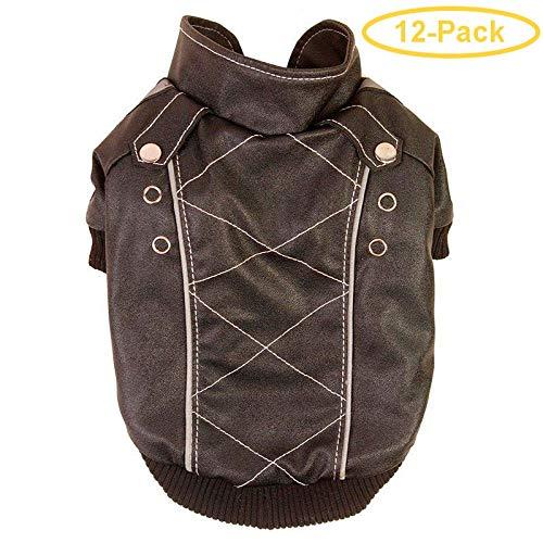 Pet Life Wuff-Rider Brown Leather Dog Bomber Jacket Medium - (14"-16" Neck to Tail) - Pack of 12