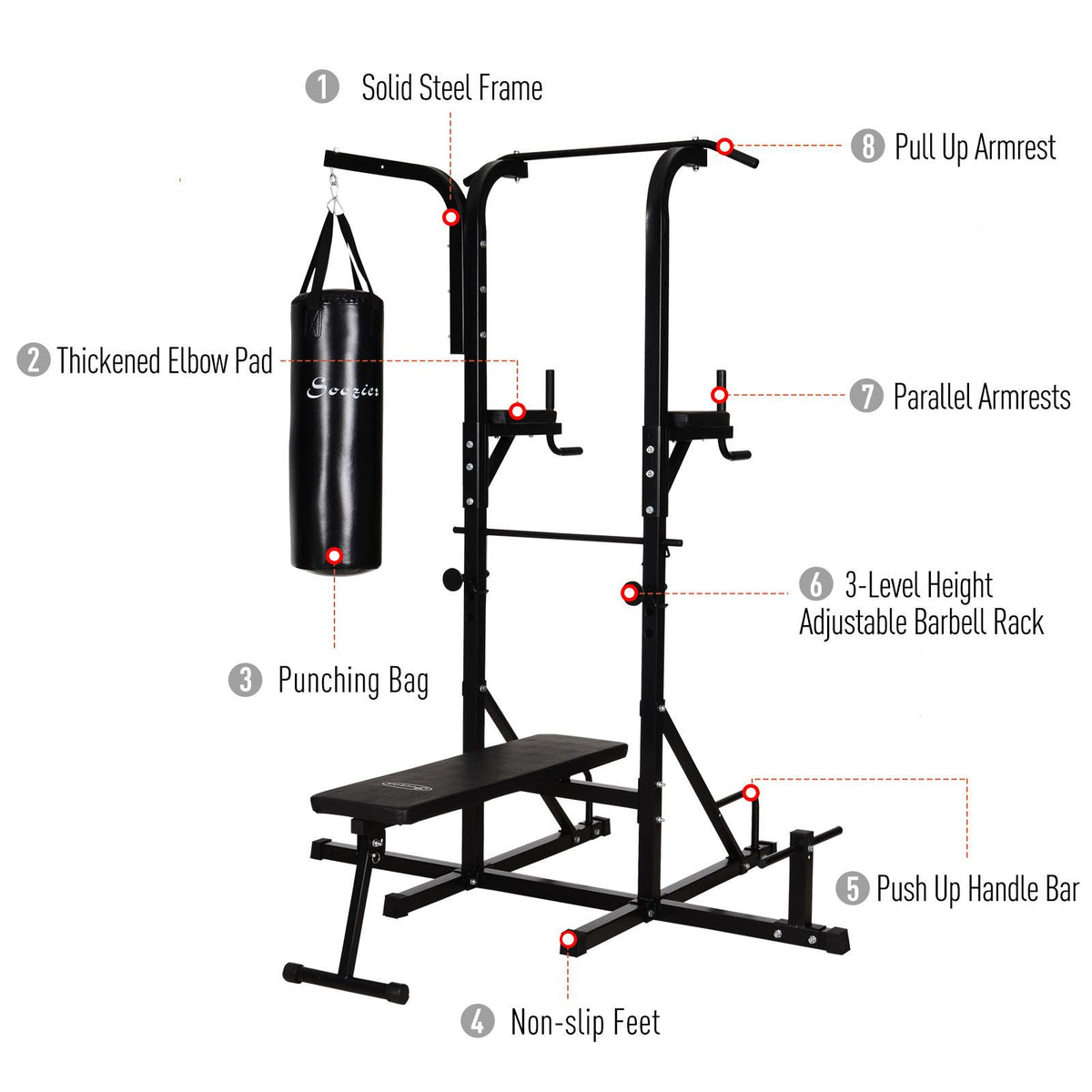 Aibecy 86" Multi Function Full Body Power Tower Home Gym with Punching Bag