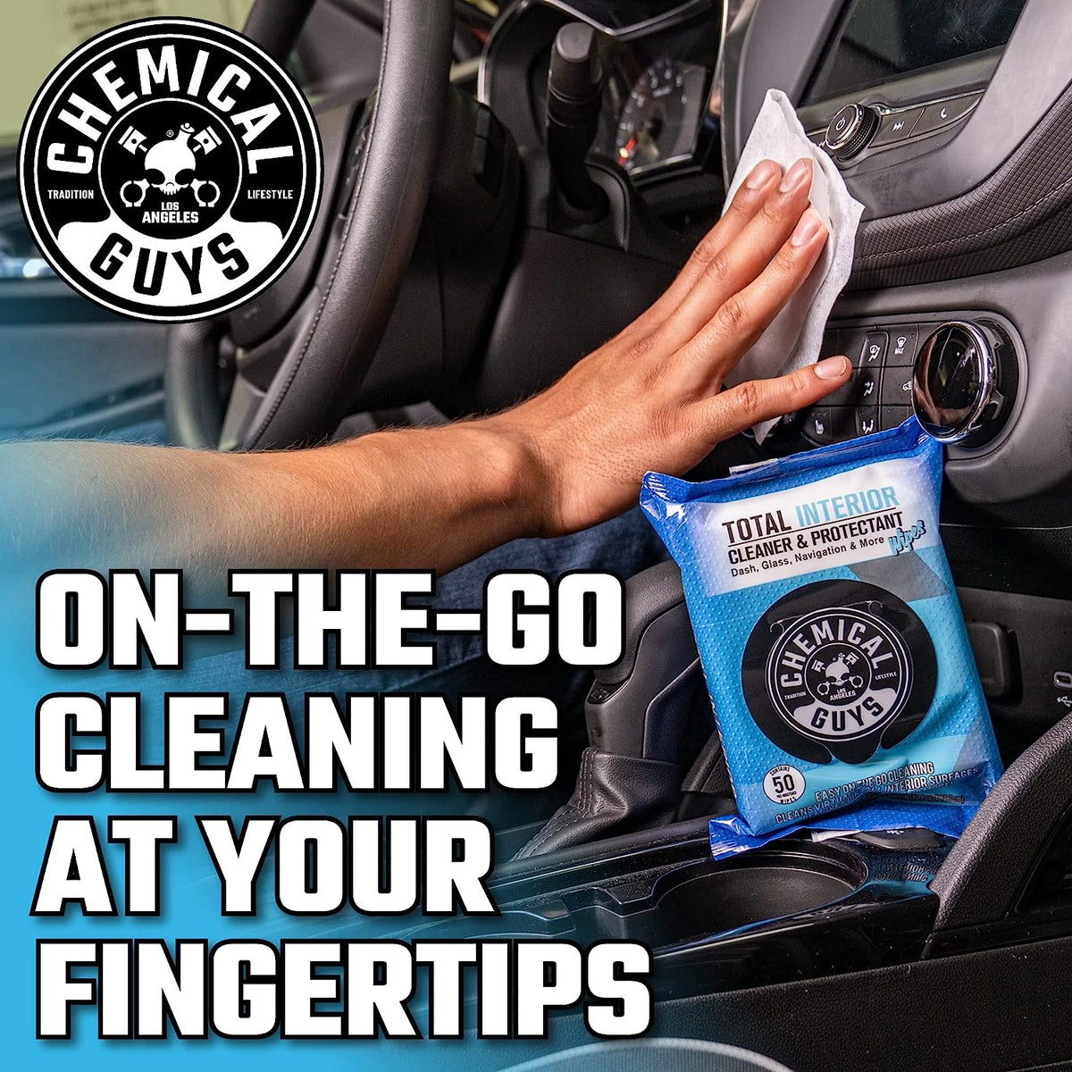 Chemical Guys PMWSPI22050 Total Interior Cleaner &amp; Protectant Wipes Mega 50 Pack, Safe for Cars, Trucks, SUVs, Jeeps, Motorcycles, RVs &amp; More ( 50 Ct)