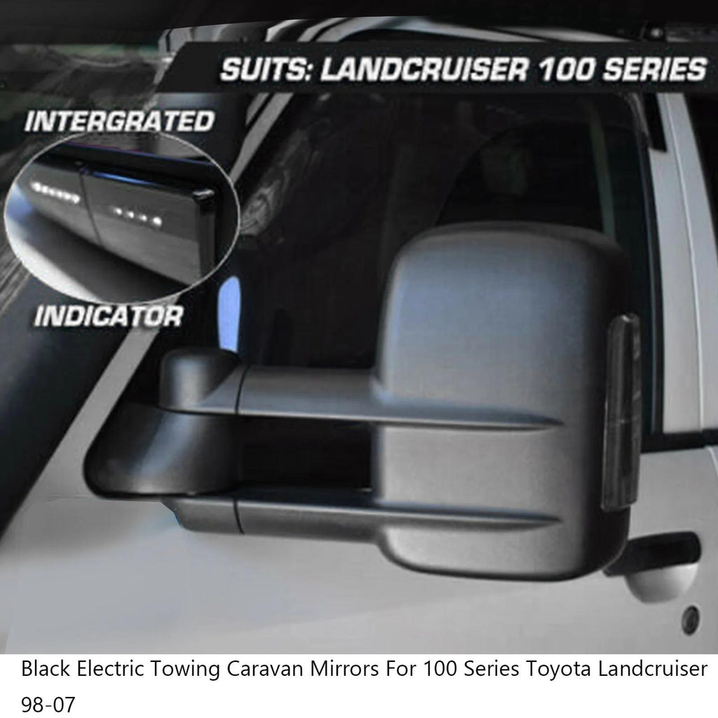 Black Electric Towing Caravan Mirrors For 100 Series Toyota Landcruiser 98-07 Generic