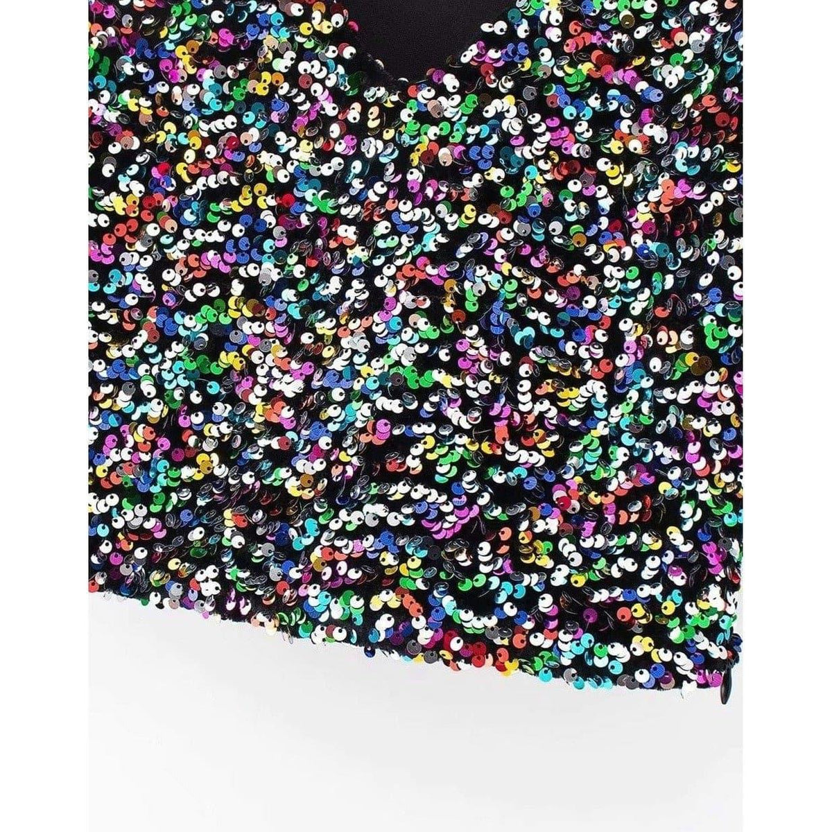 sequin stitching deep v short-sleeved