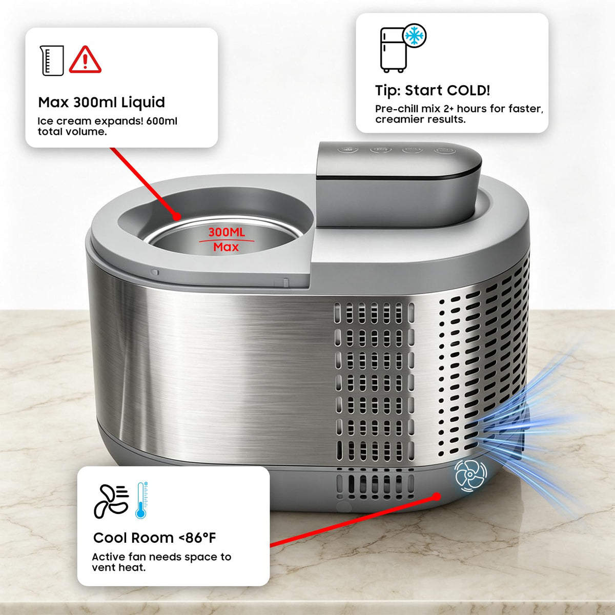 Premium Automatic Single Serve Semi-Conductor Ice Cream Maker, No Pre-Freezing -in Cooling System, 1.2 Pint (600ml), Soft & Firm Modes with 6H Keep Cool, Gelato & Sorbet Machine for Home | Homemade Ice Cream, Frozen Desserts