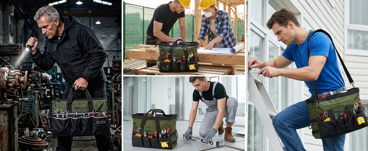Heavy Duty Tool Bag 20 Pockets, 16-Inch Portable Tool Box Organizer | Waterproof, Wide Mouth, LarStoraToolbag for Electrician, Tradesman, with Adjustable Shoulder Strap, Soft Handle