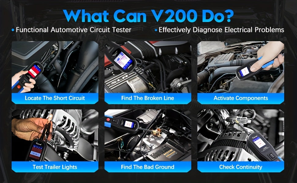 V200 Automotive Circuit Probe Teste, AC Voltage, DC Voltage, Diode Test, Resistance Check, Electrical System Test Tool, Power Circuit Tester