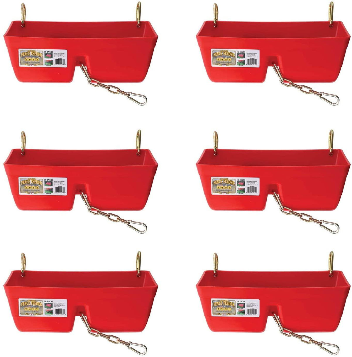 little giant ff16red 9 quart heavy duty plastic feed trough bucket fence feeder with clips for livestock &amp; pets, red (6 pack)