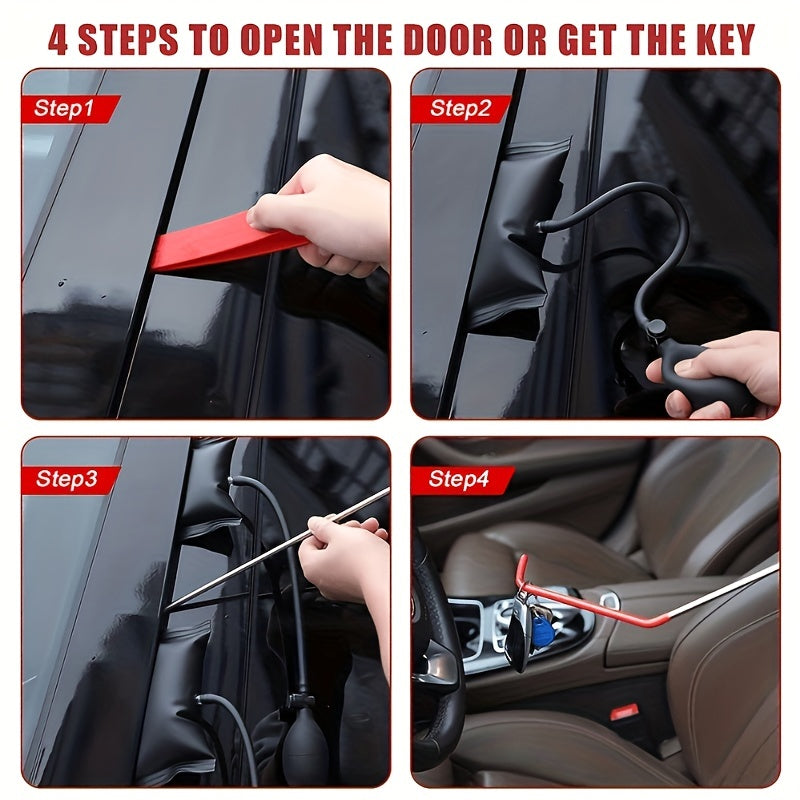 18pcs Car Tool Kit, Stretchable Adjustable Grab, Air WedBag Pump, Undamaged Wedge, Wrench, Nut And Handbag Roadside Car Emergency Kit