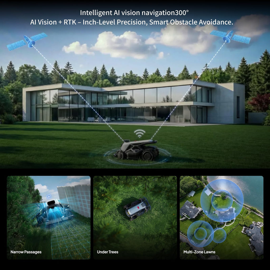 TRON Robot Lawn Mower 1 Acres, NRTK + 5 Vision Wire-Robotic Lawnmowe,AI Obstacle Avoidance, No Perimeter Wire,App Control,Automatic MAPE,65% Slope, All-Terrain Mowing,IPX6 Waterproof