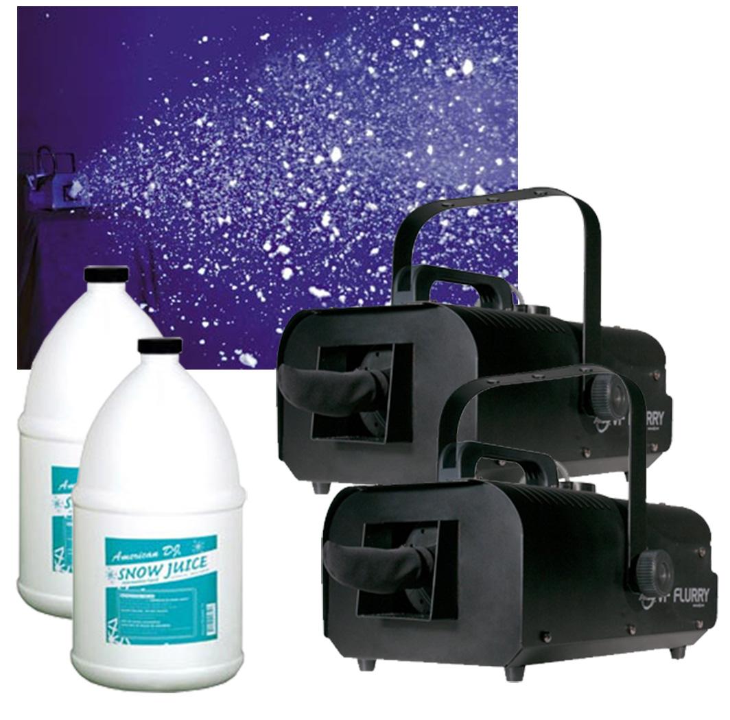 (2) American DJ VF Flurry Hiigh Output 600W Snow Machine (2) Gallon Fluid New