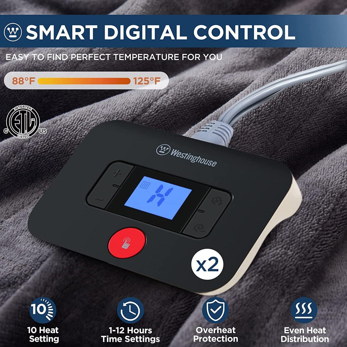 SWJYH Electric Blanket Flannel | 84x90 inch Warming Heated Blanket-Home, Bed, 1-12 Hour Time Setting, Machine Washable, Grey