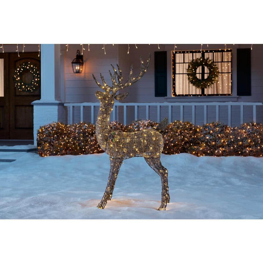 67 in Warm White LED Meadow Frost Brown Buck Holiday Yard Decoration