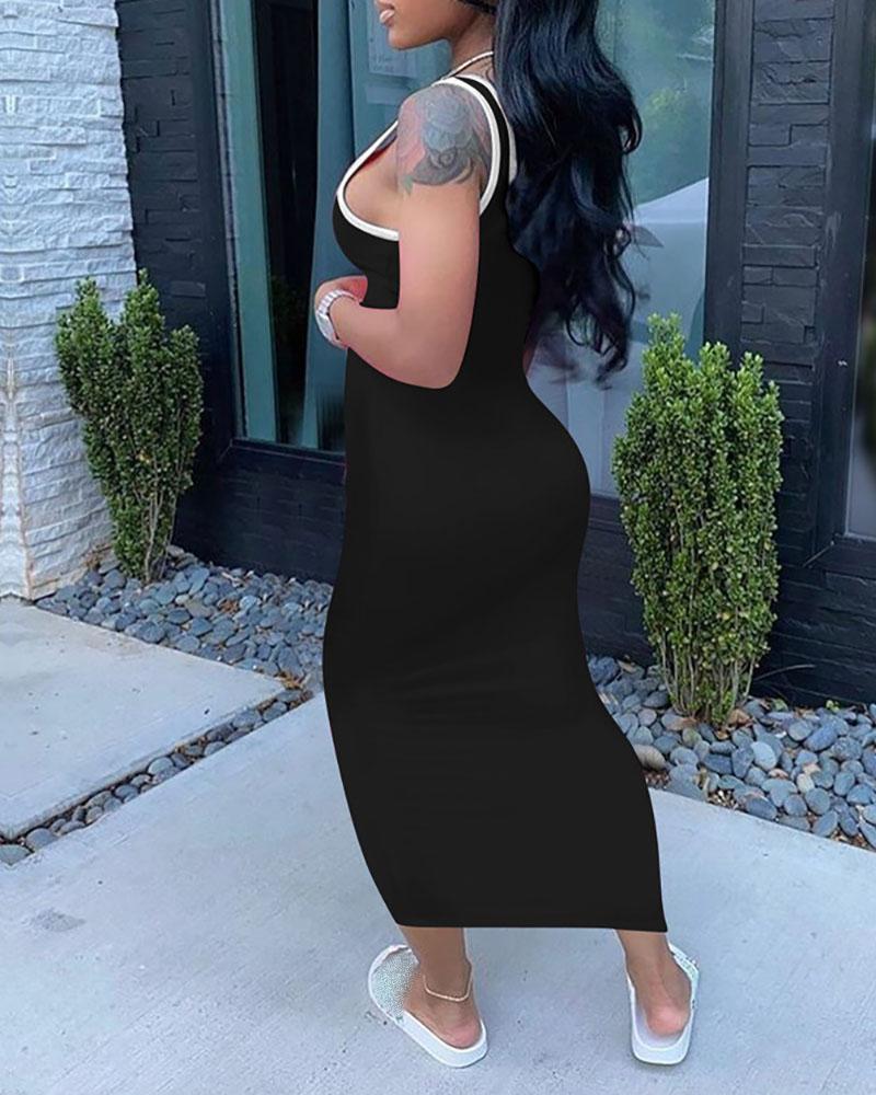 Contrast Binding Colorblock U-Neck Tank Dress