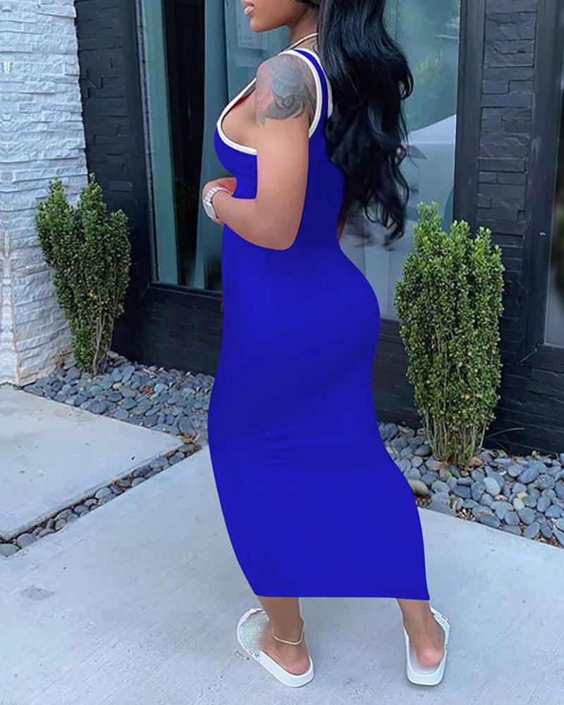 Contrast Binding Colorblock U-Neck Tank Dress