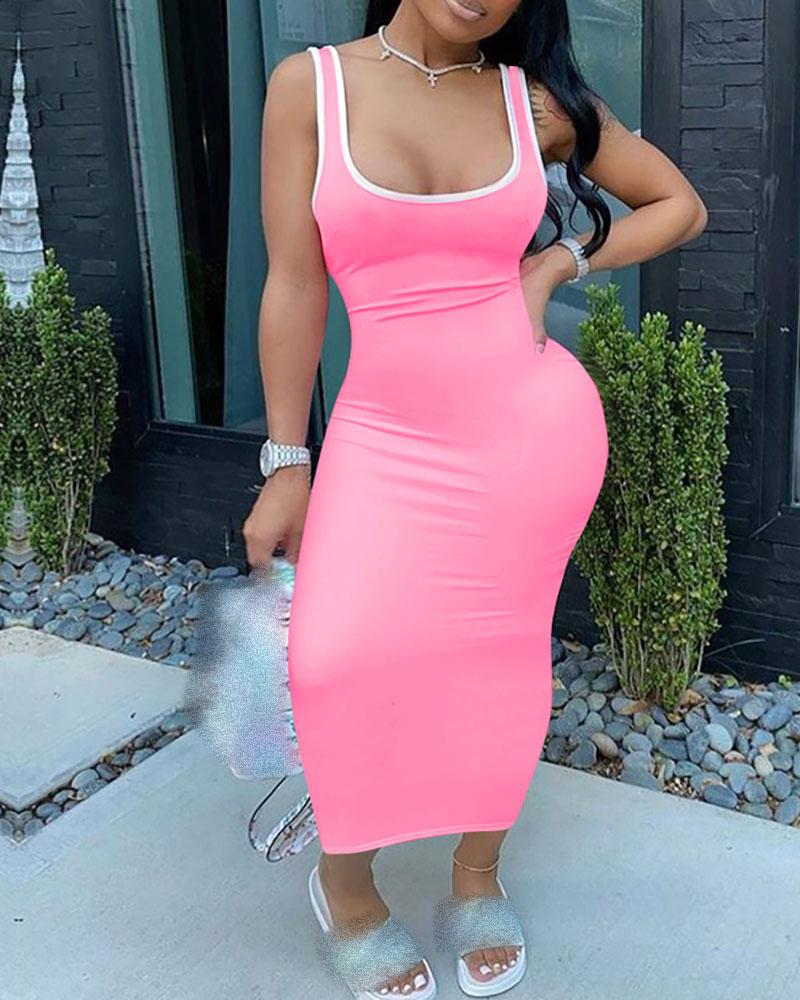 Contrast Binding Colorblock U-Neck Tank Dress