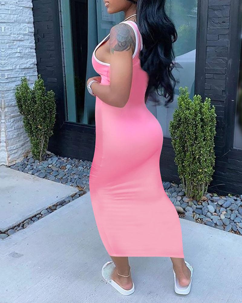 Contrast Binding Colorblock U-Neck Tank Dress