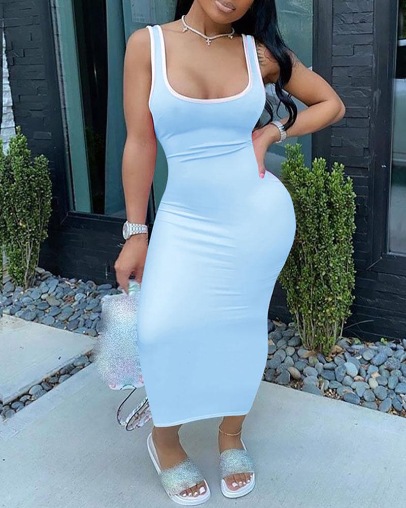 Contrast Binding Colorblock U-Neck Tank Dress