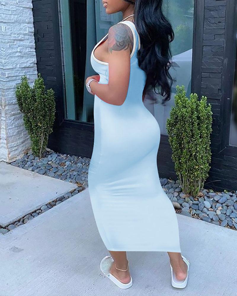 Contrast Binding Colorblock U-Neck Tank Dress