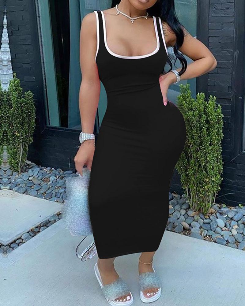 Contrast Binding Colorblock U-Neck Tank Dress