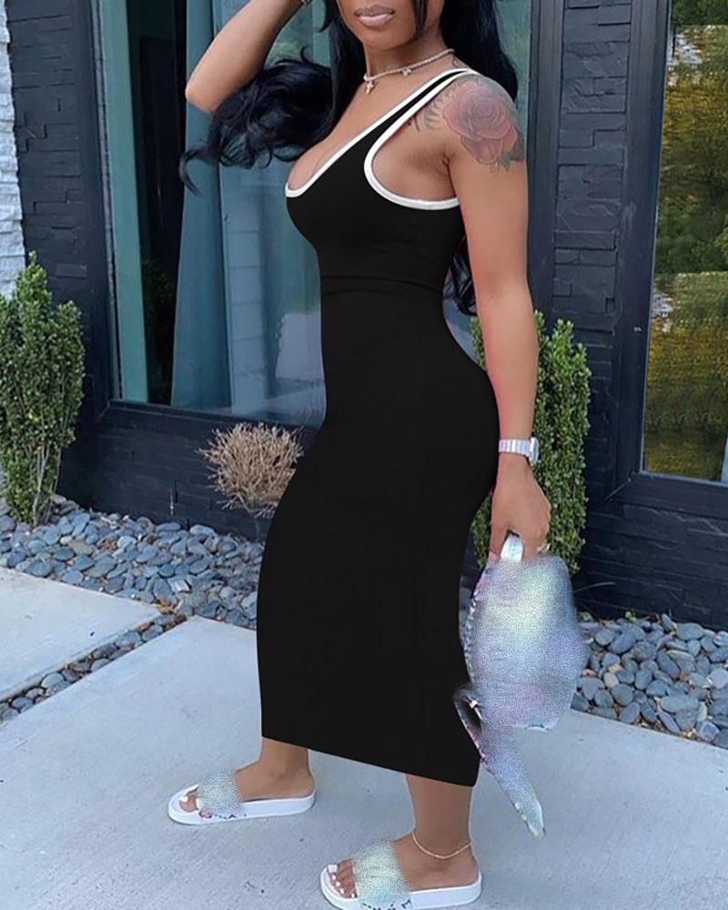 Contrast Binding Colorblock U-Neck Tank Dress