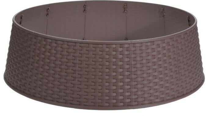 Christmas Tree Skirt - Brown Festive Decoration Wicker Woven  Stand Base