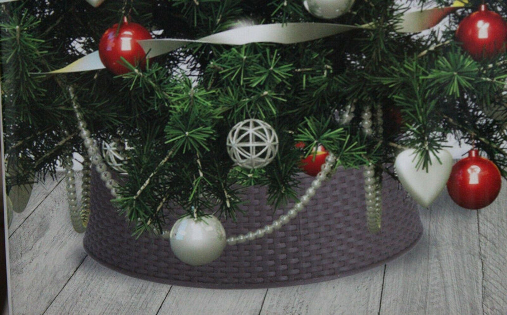 Christmas Tree Skirt - Brown Festive Decoration Wicker Woven  Stand Base