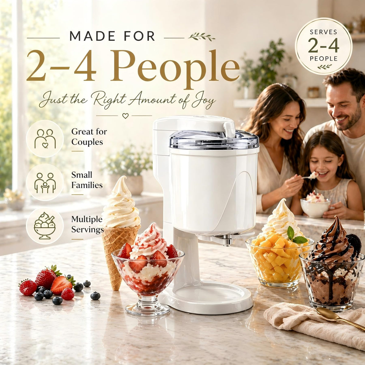 Soft Serve Ice Cream Machine with Freezer Bowl, 1.0 Qt Homemade Swirl Ice Cream Maker, Ice Cream Machine for Frozen Yogurt & Sorbet, 20–30 Min Fast Churn, Easy to Clean, Compact Appliance Gift