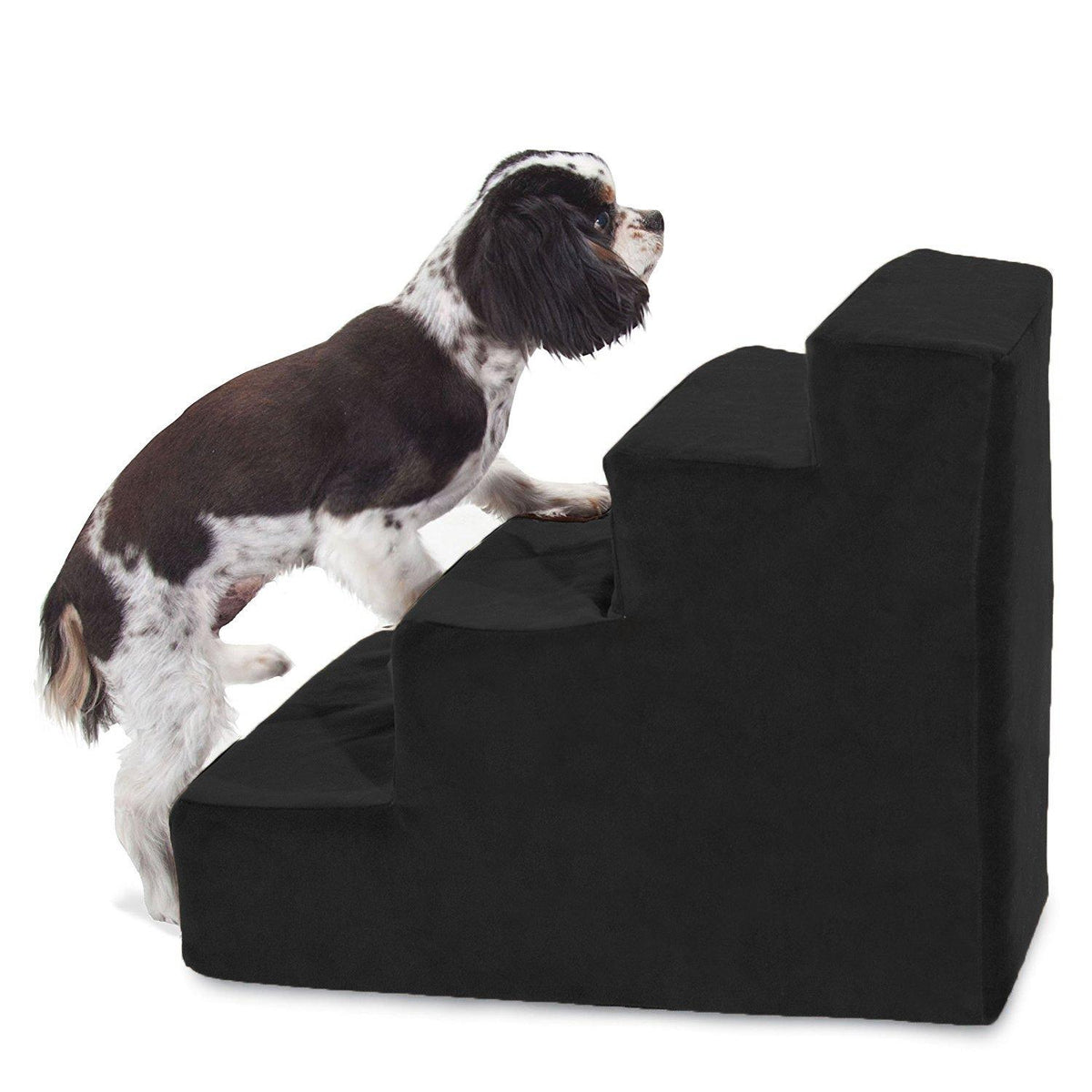 3 Step Black Velvet Suede Pet Stairs by Majestic Pet Products