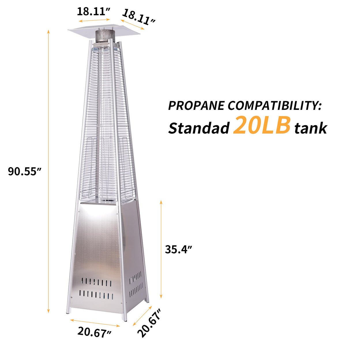 CoSoTower Outdoor Patio Pyramid Propane Space Heater-46,000 BTU Output Portable Flame Heater,W/Wheels,Stainless Steel Color