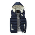 Men Winter Vests Hat Detachable Down Vest Casual Waistcoat Sleeveless Jackets