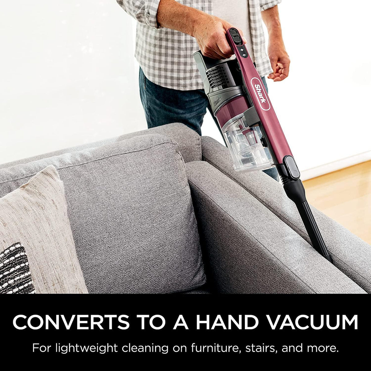 Shark IZ362H Anti-Allergen Cordless Lightweight Stick Vacuum with Self-Cleaning Brushroll, PowerFins, Removable Handheld, Crevice, Upholstery, Anti-Allergen, Pet Multi-Tool, Flex, 40 min runtime, Red