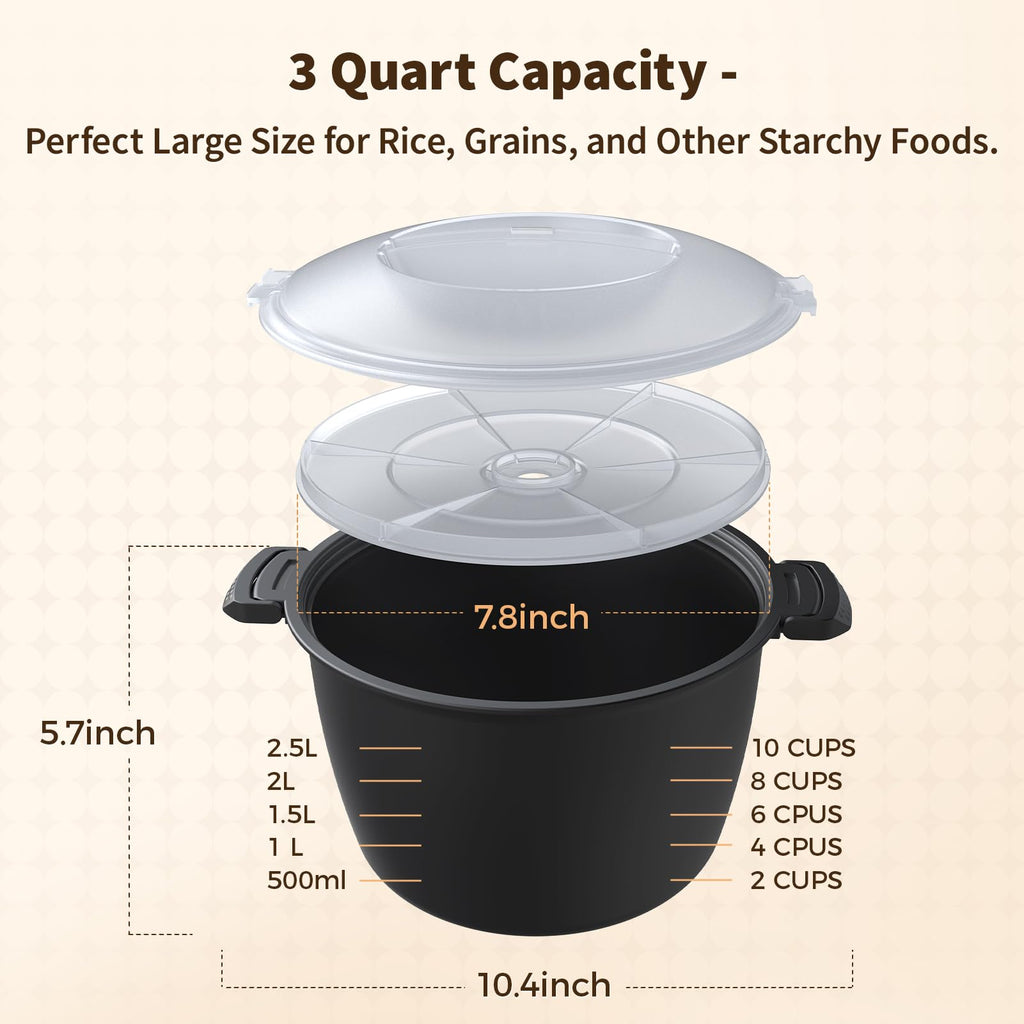 Professional LarMicro Cookware 3 Quart, Microwave Rice Cooker, Microwave Steamer for Vegetables, Safe as Mixing and Serving Bowls, Food StoraContainer, Cooker for Microwave- BPA Free, Dishwasher Safe