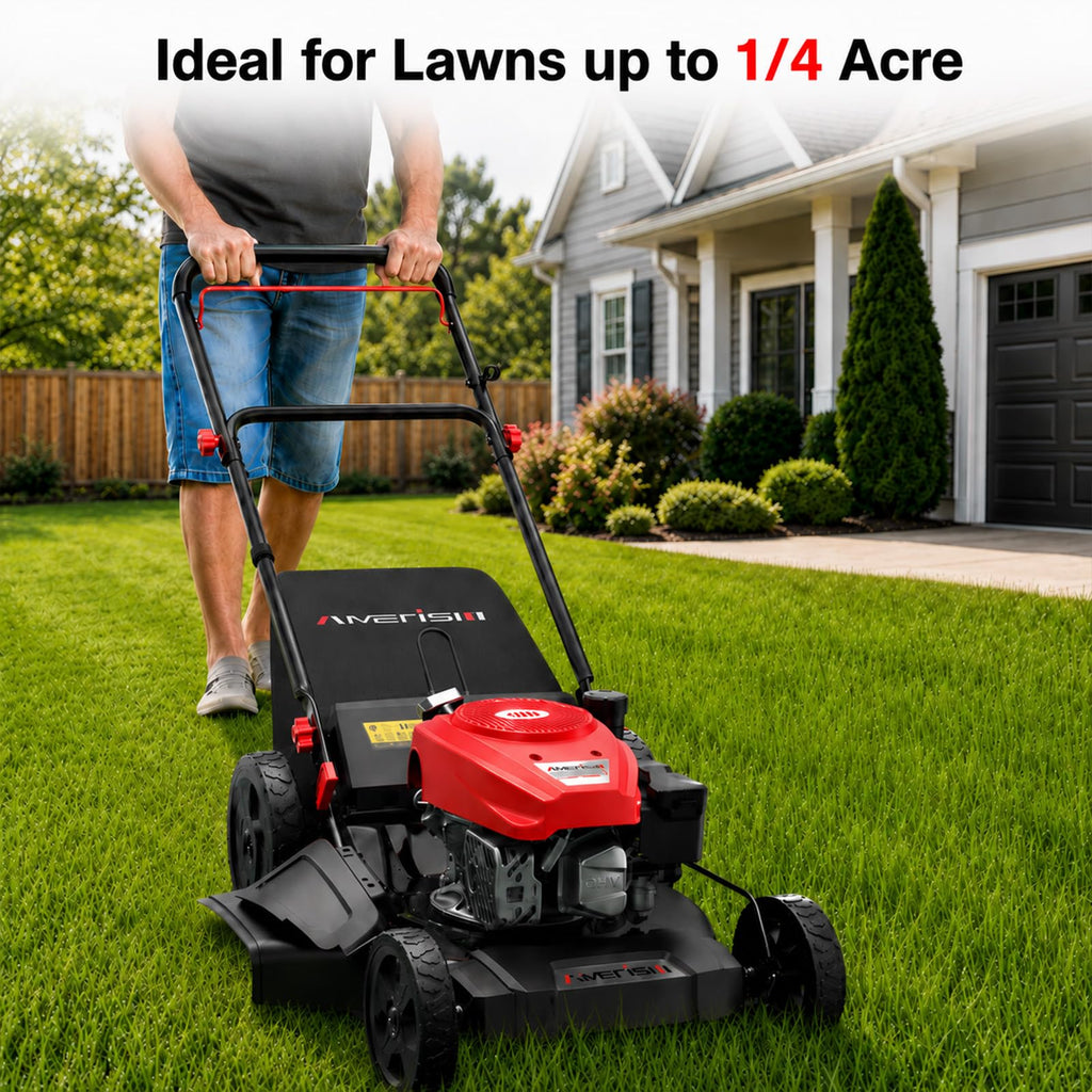 21" Steel Deck Gas Lawn Mower, 3-in-1 Push Mower, 144cc 4-Stroke OHV Engine, 6 Height Adjustment, 1.4 Bushel Grass Catcher with Bagging, Mulching &amp; Side DischarEfficient for Yard Garden