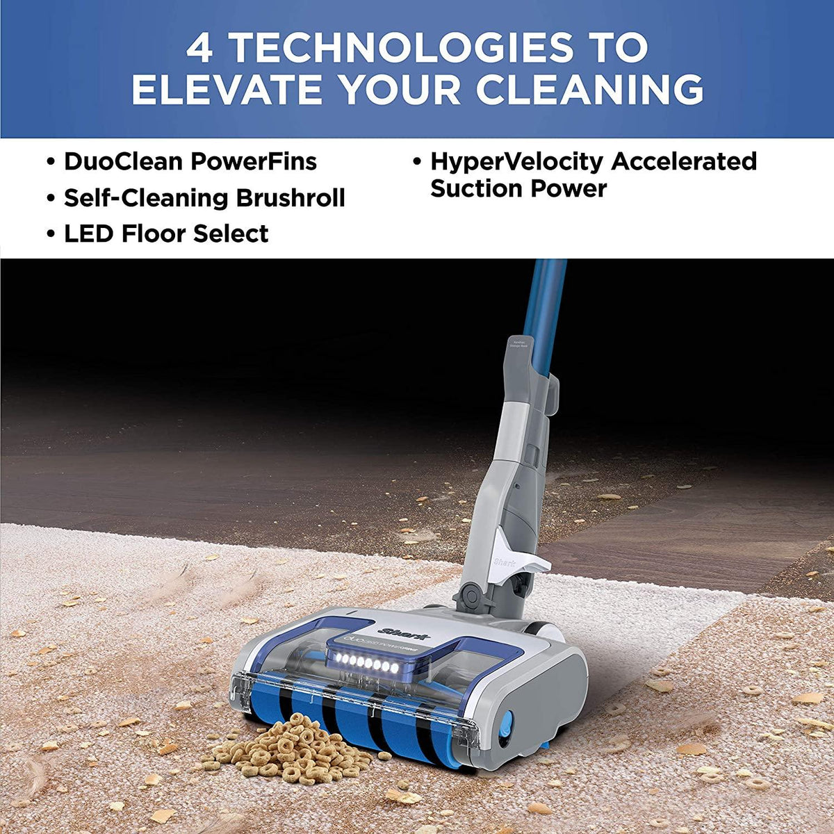 Shark HZ2002 Vertex Ultralight Corded Stick DuoClean PowerFins &amp; Self-Cleaning Brushroll, Perfect for Pets, Removable Hand Vacuum, Upholstery Tool, Dusting &amp; Pet Power Brushes, Cobalt Blue