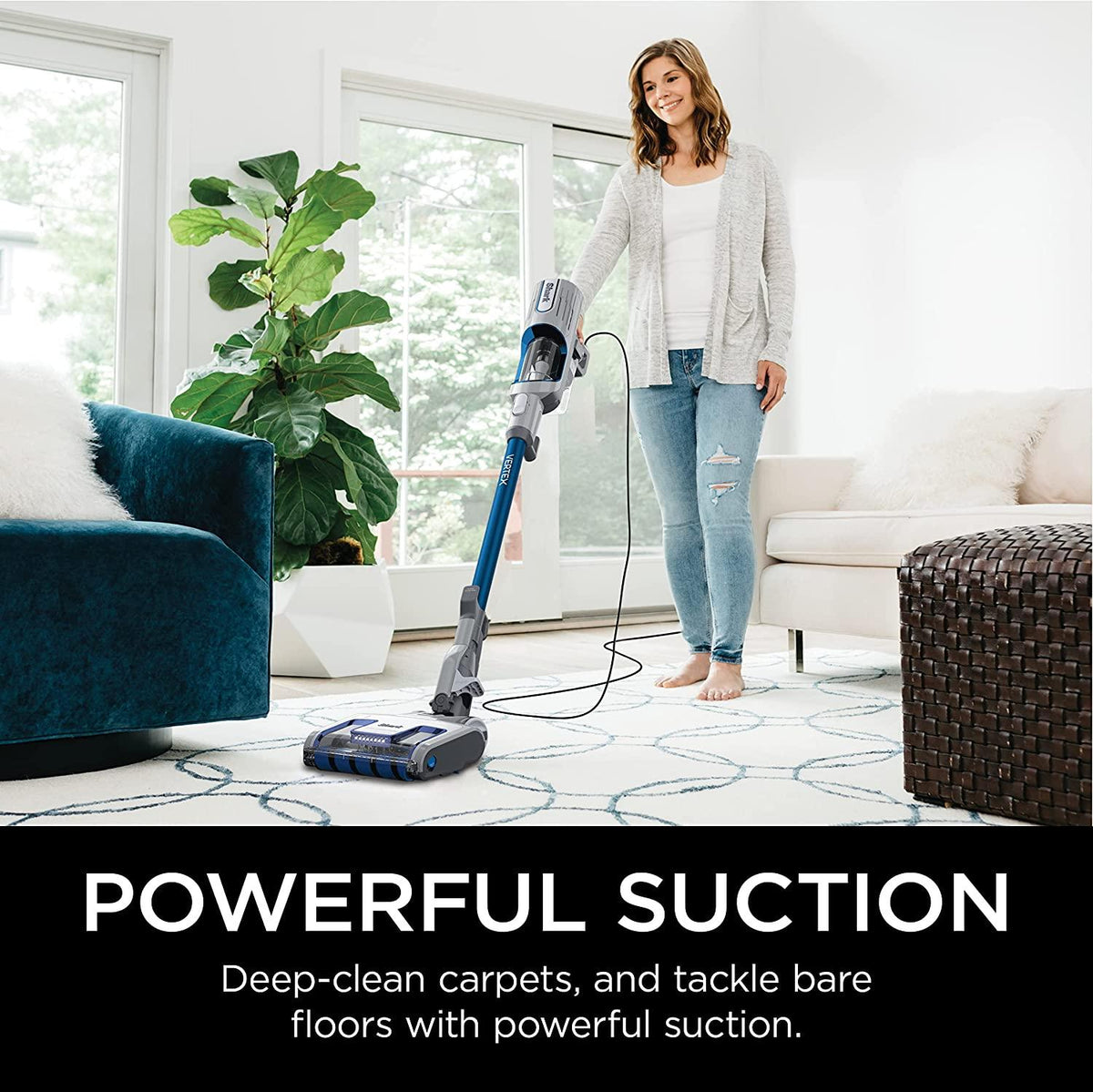 Shark HZ2002 Vertex Ultralight Corded Stick DuoClean PowerFins &amp; Self-Cleaning Brushroll, Perfect for Pets, Removable Hand Vacuum, Upholstery Tool, Dusting &amp; Pet Power Brushes, Cobalt Blue