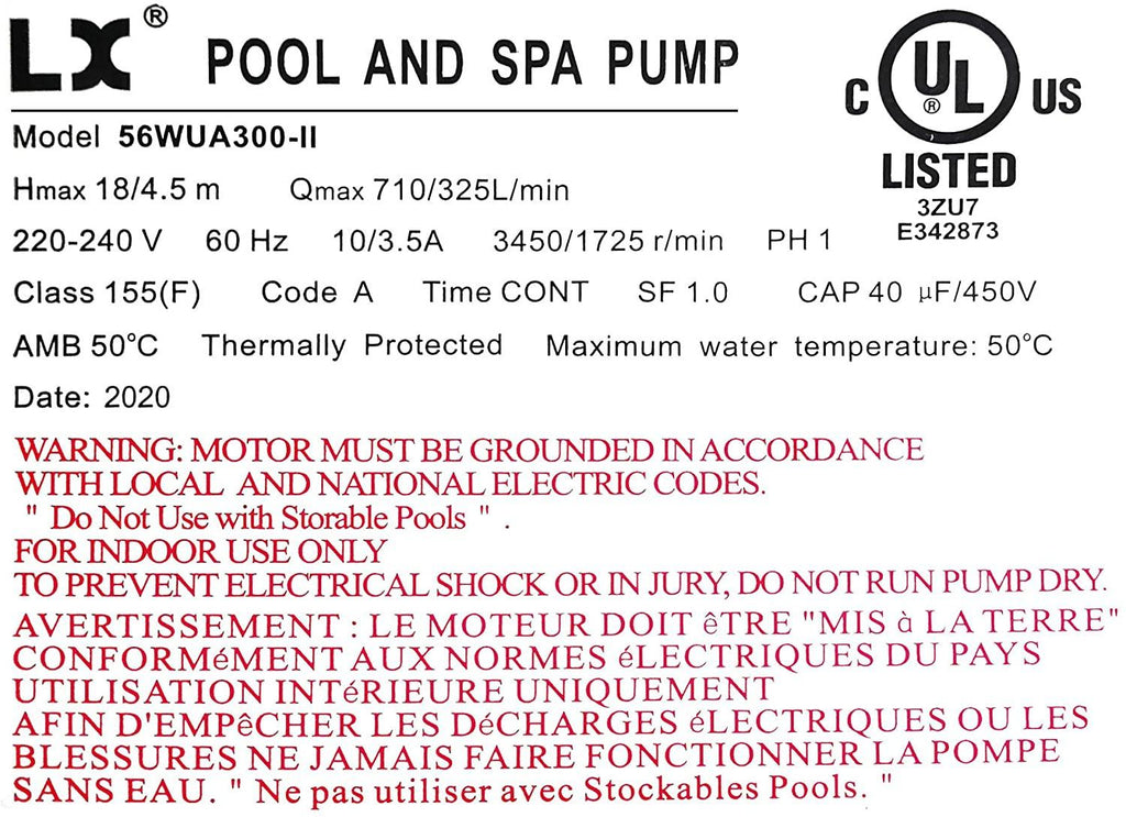 KL KEY LANDER Hot Tub Spa Pump, 3HP, Two Speed, 56Frame, LX Motor, (220-240V/60Hz); 2" Port; OEM#1019801-03 and 56WUA300-II