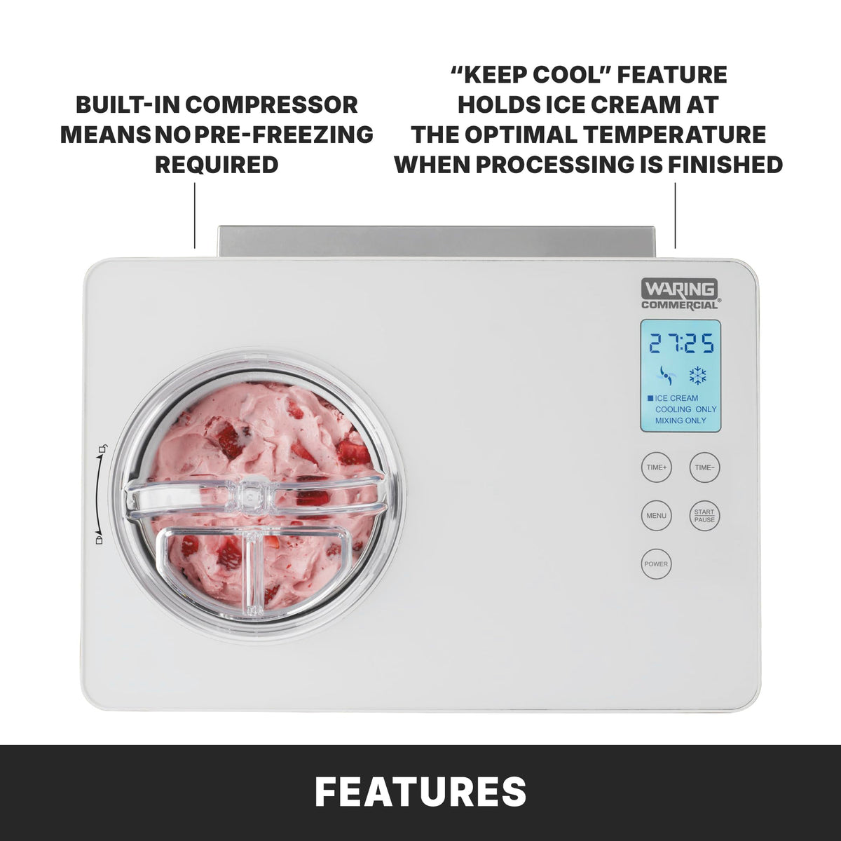 Commercial 2-Quart Compressor Ice Cream Maker Machine, -in Compressor No Pre-Freezing, for Restaurants & Professional Kitchens, WCIC20