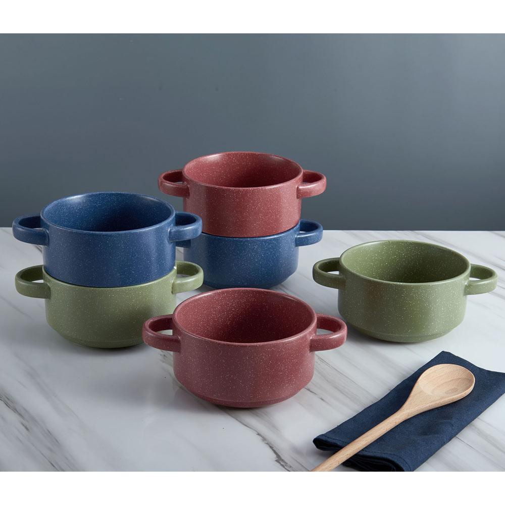 Double Handled Set of 6 Bowls, Assorted