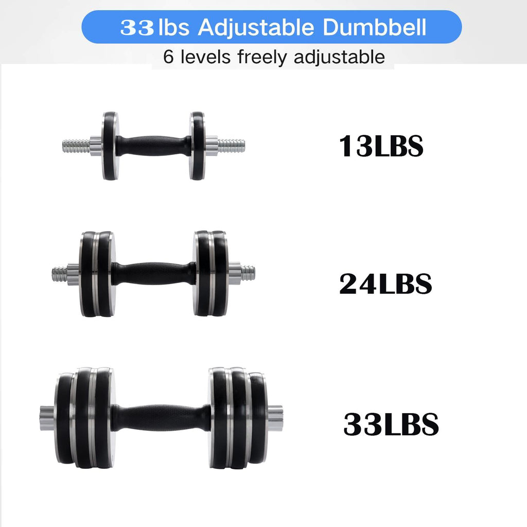 Exercise &amp; Fitness Dumbbells Set of 2, 33LBS Adjustable Weights Dumbbell Set, Non-Slip Dumbbells with Dumbbell Plates, Home Gym Weight Training Dumbbell Fitness Equipment for Men Women, Black, W16337