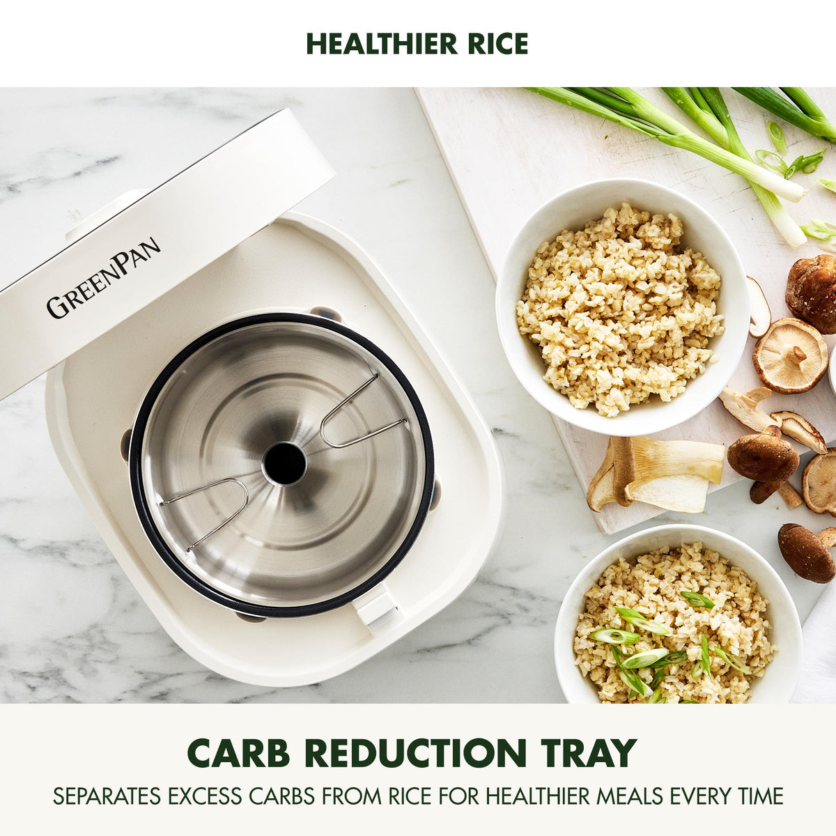 Carb Reducing Electric Rice Cooker, 4 Cups Uncooked/8 Cooked Rice, 10 Presets, LED Display, Healthier Meals, Delay Timer, PFAS-Ceramic Nonstick Removable Bowl, Cool Touch, Steam, Cream