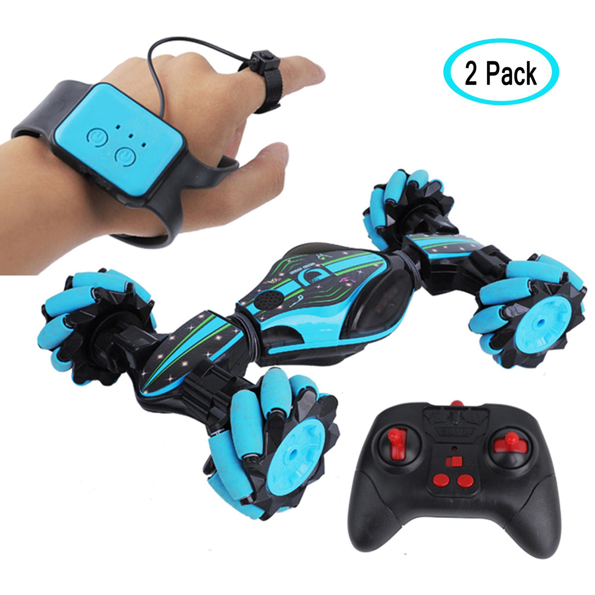 2 Pack Remote Control Stunt Toy Car, 2.4G Gesture Sensing Remote Control Stunt Car with 4WD, Off-Road & Sports Status, 45 Minutes Standby Suitable for Any Terrain, Children Gift