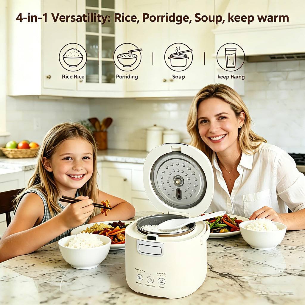 Mini Rice Cooker 2 Cups Uncooked – Compact Small Rice Cooker | with Delay Timer, Non-Stick & Keep Warm for Dorm, Office & On-the-Go